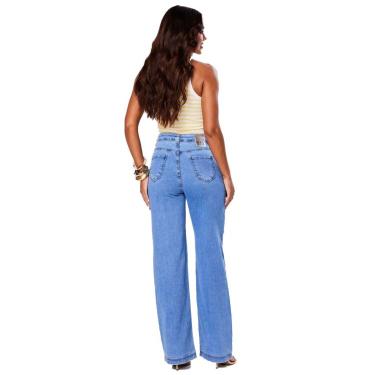 Miniatura Calça Max Denim Wide Leg Cos Alto Feminino - Jeans claro - JEANS CLARO