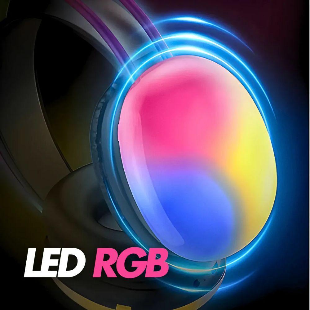 Fone De Ouvido Branco Sem Fio Bluetooth Led Rgb Recarregável