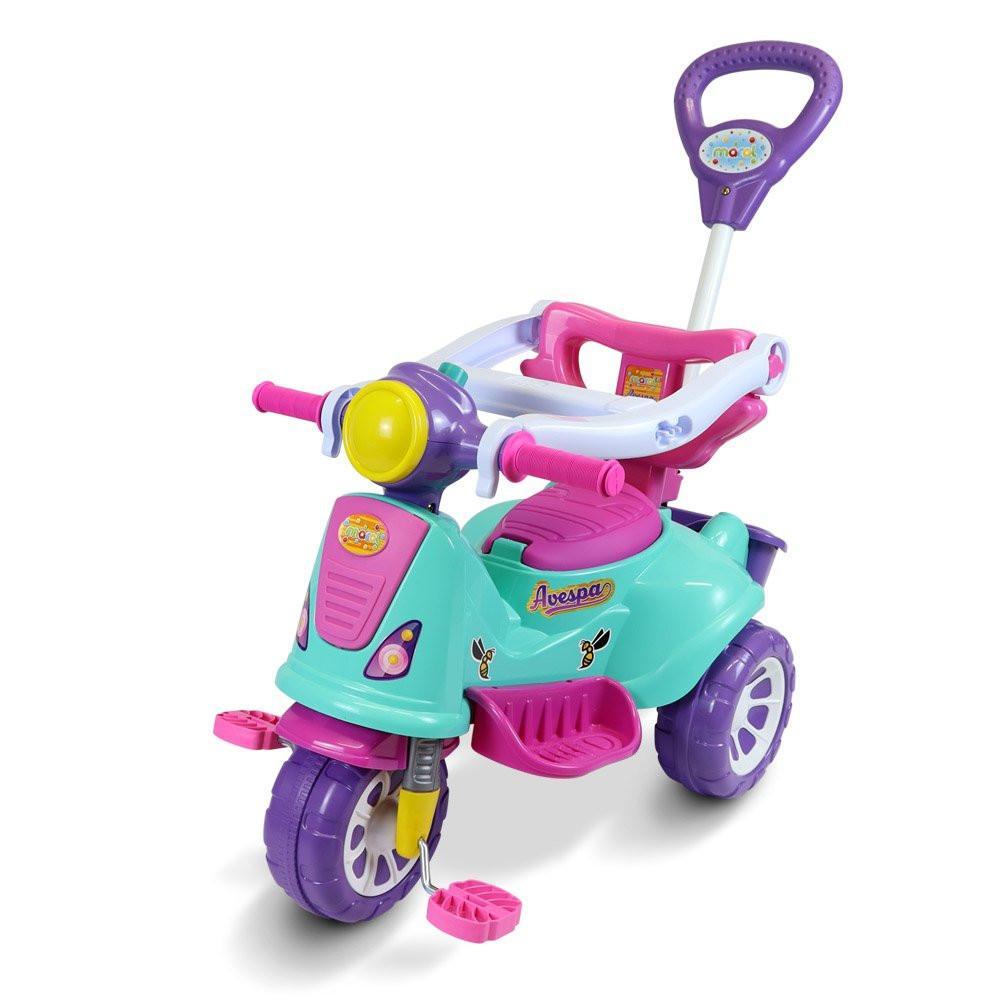 Miniatura Triciclo Infantil De Passeio E Pedal Andador Avespa Pink