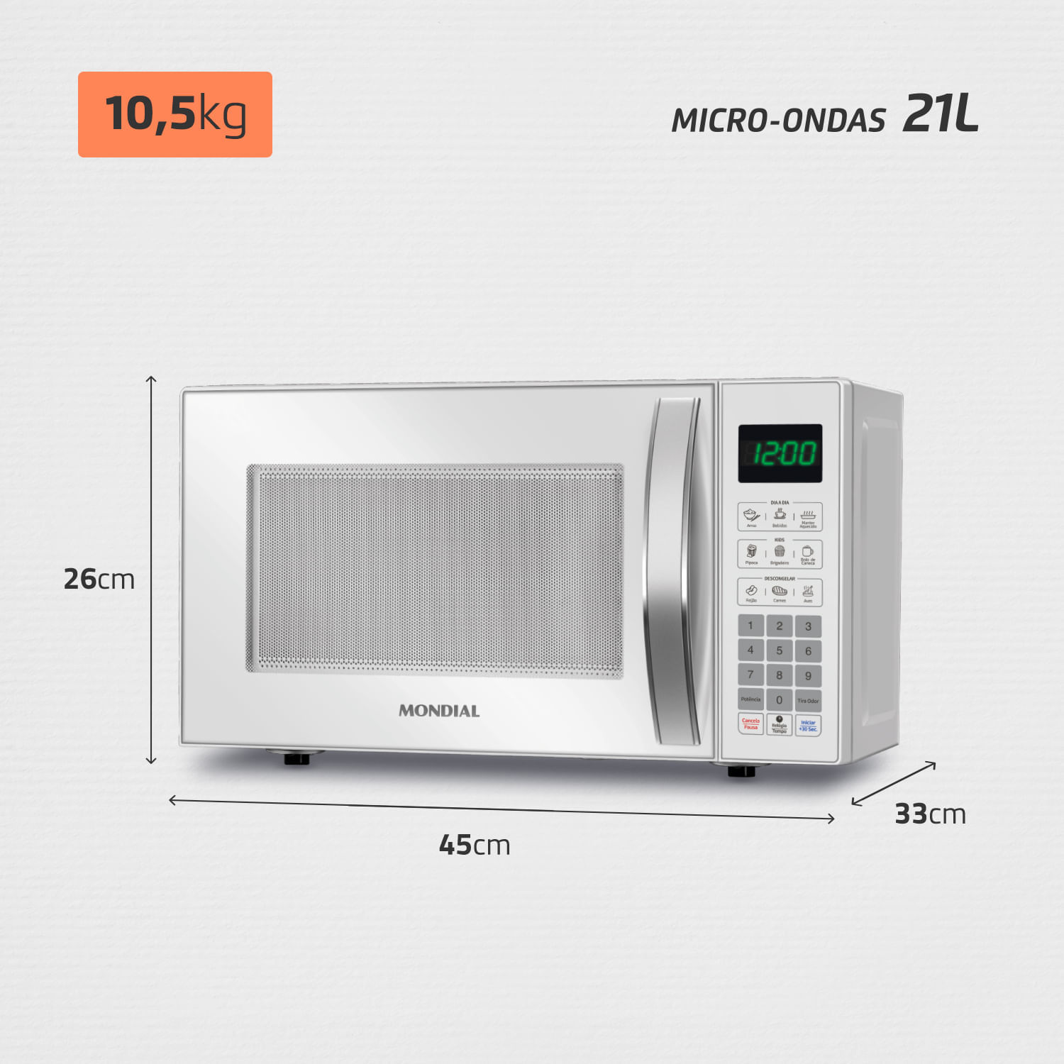 Micro-ondas 21L Mondial MO-01-21-W MICRO-ONDAS MO-01-21-W 127V/60HZ .