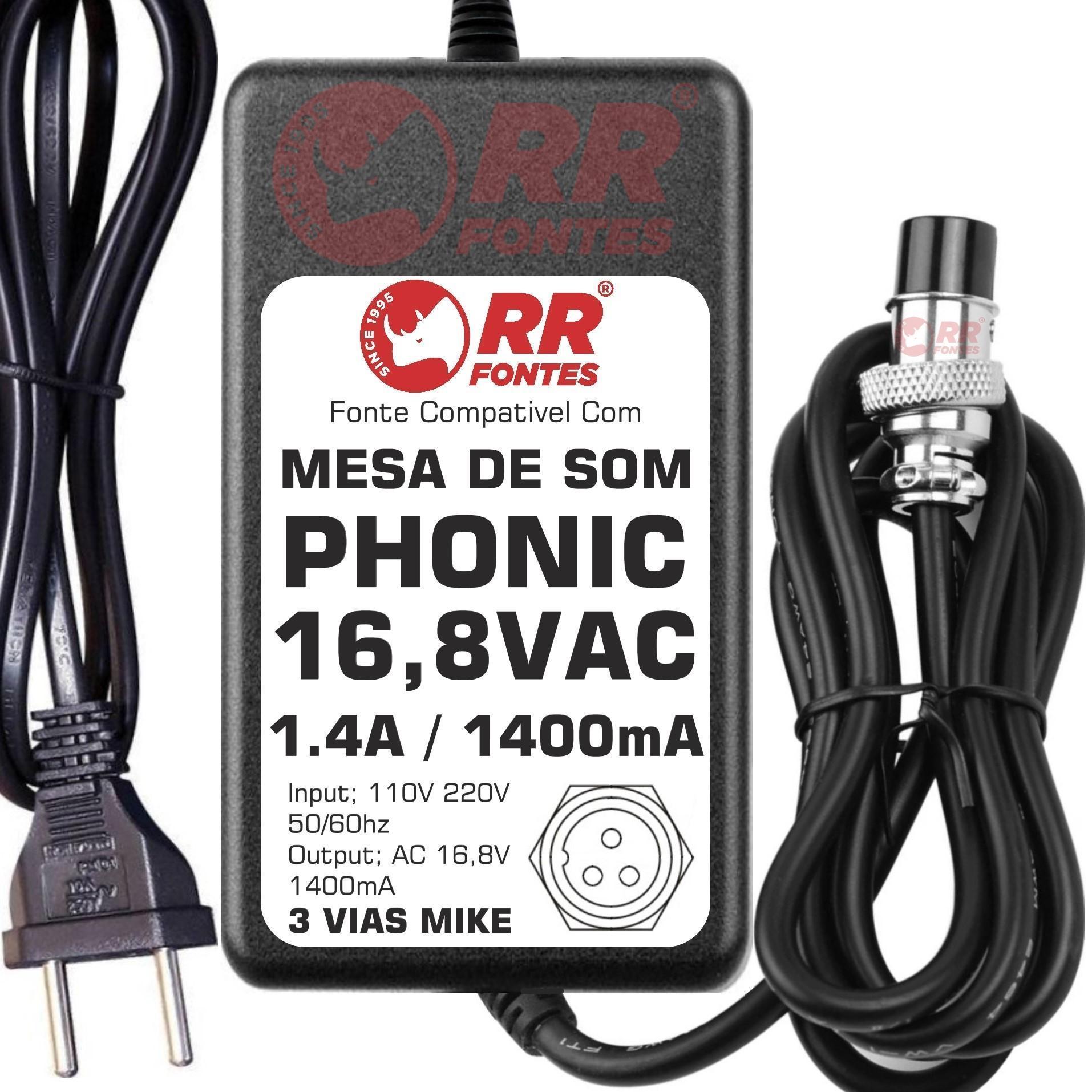 Miniatura Fonte Ac 16,8V 1.4A Para Mesa Mixer Phonic Mr2643 Mr2643X