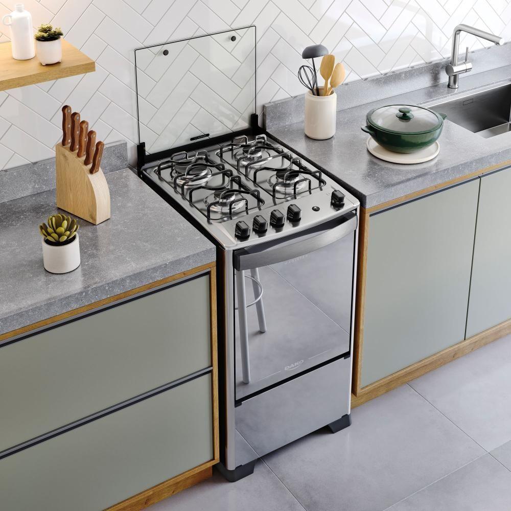Fogão 4 Bocas Espelhado Com Mesa Inox Dako Magister Inox Style Bivolt