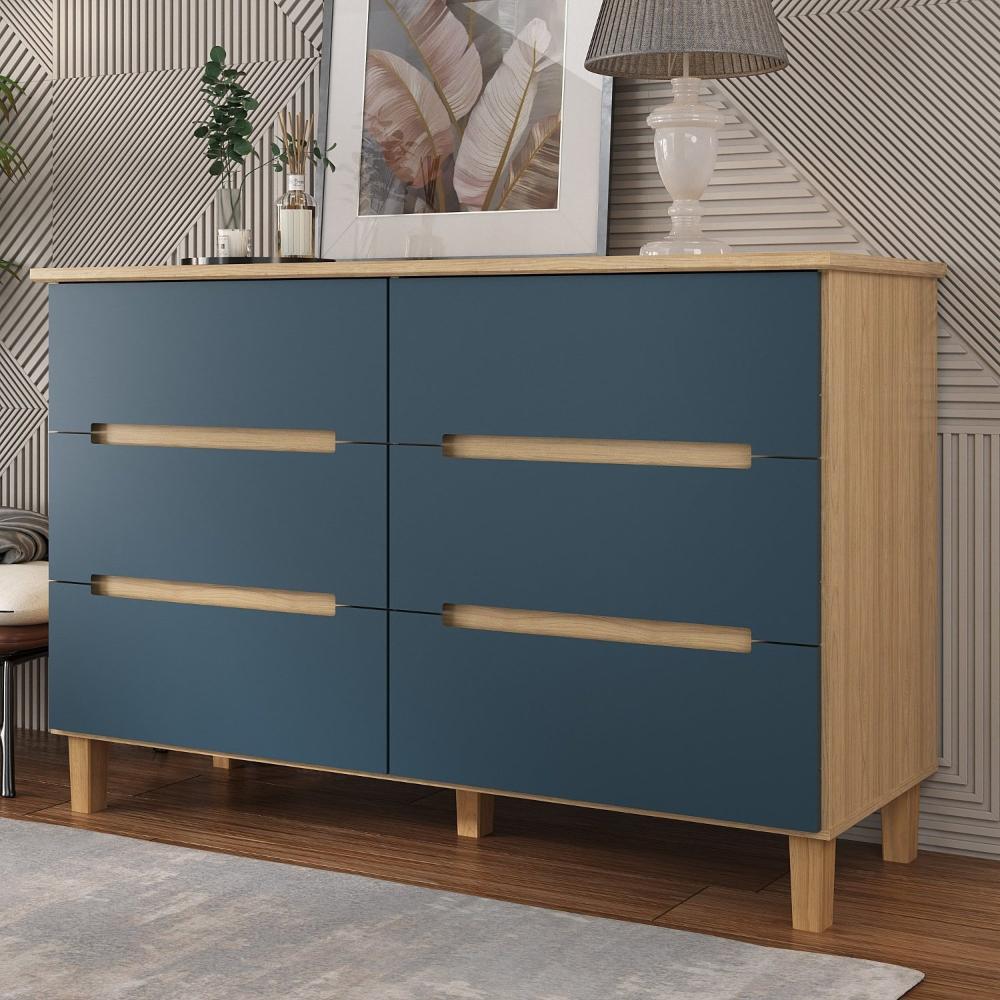 Miniatura Cômoda 6 Gavetas Logan Mambel Olmo Italiano/Azul
