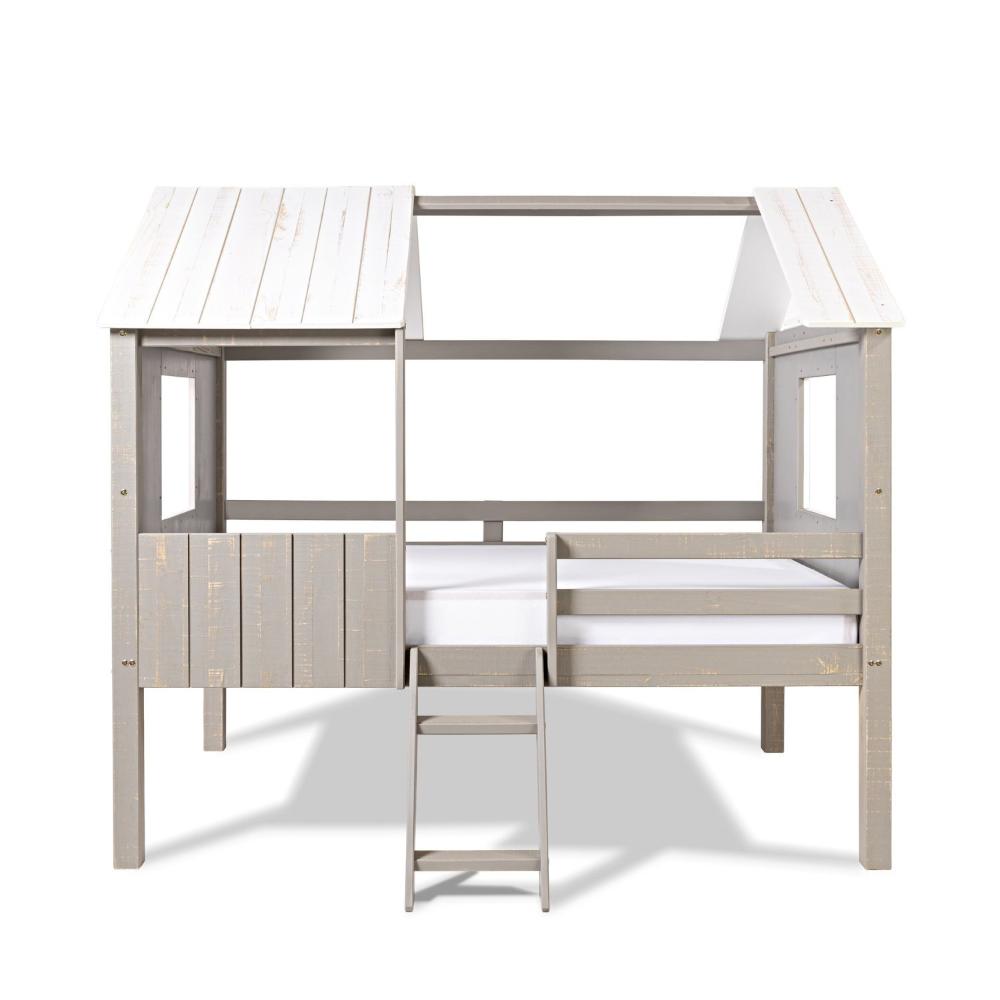 Miniatura Cama Infantil Cabana em Madeira Maciça Teddi Cinza Rústico/Branco Rústico