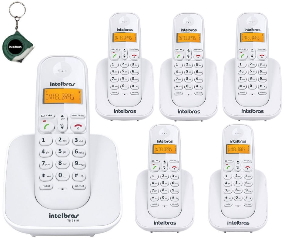 Miniatura Kit Aparelho Telefone Fixo sem fio Dect TS 3110 Com 5 Ramal Homologação: 20121300160