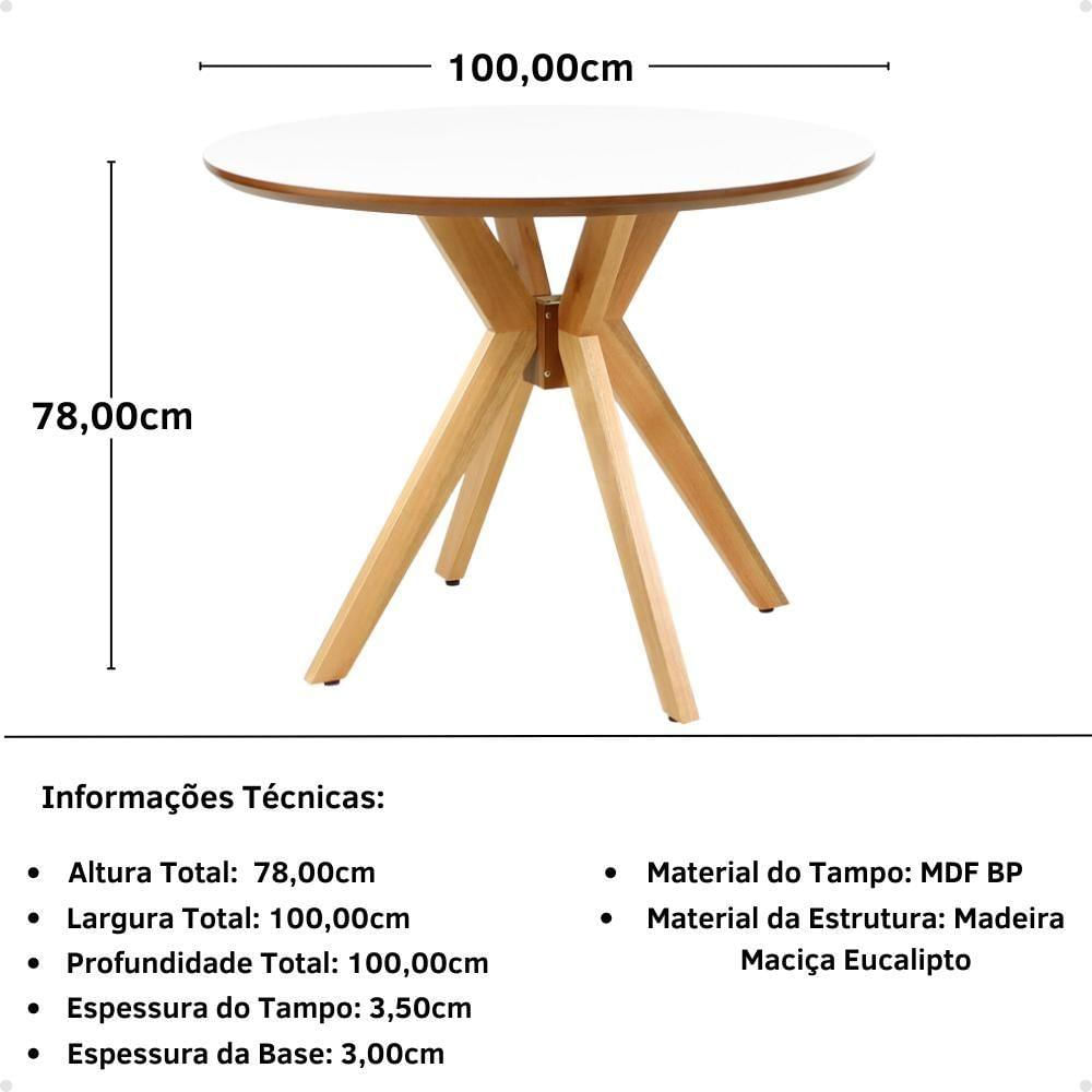 Conjunto Mesa De Jantar Redonda Marci Premium Branca 100cm Com 4 Cadeiras Allegra - Nude