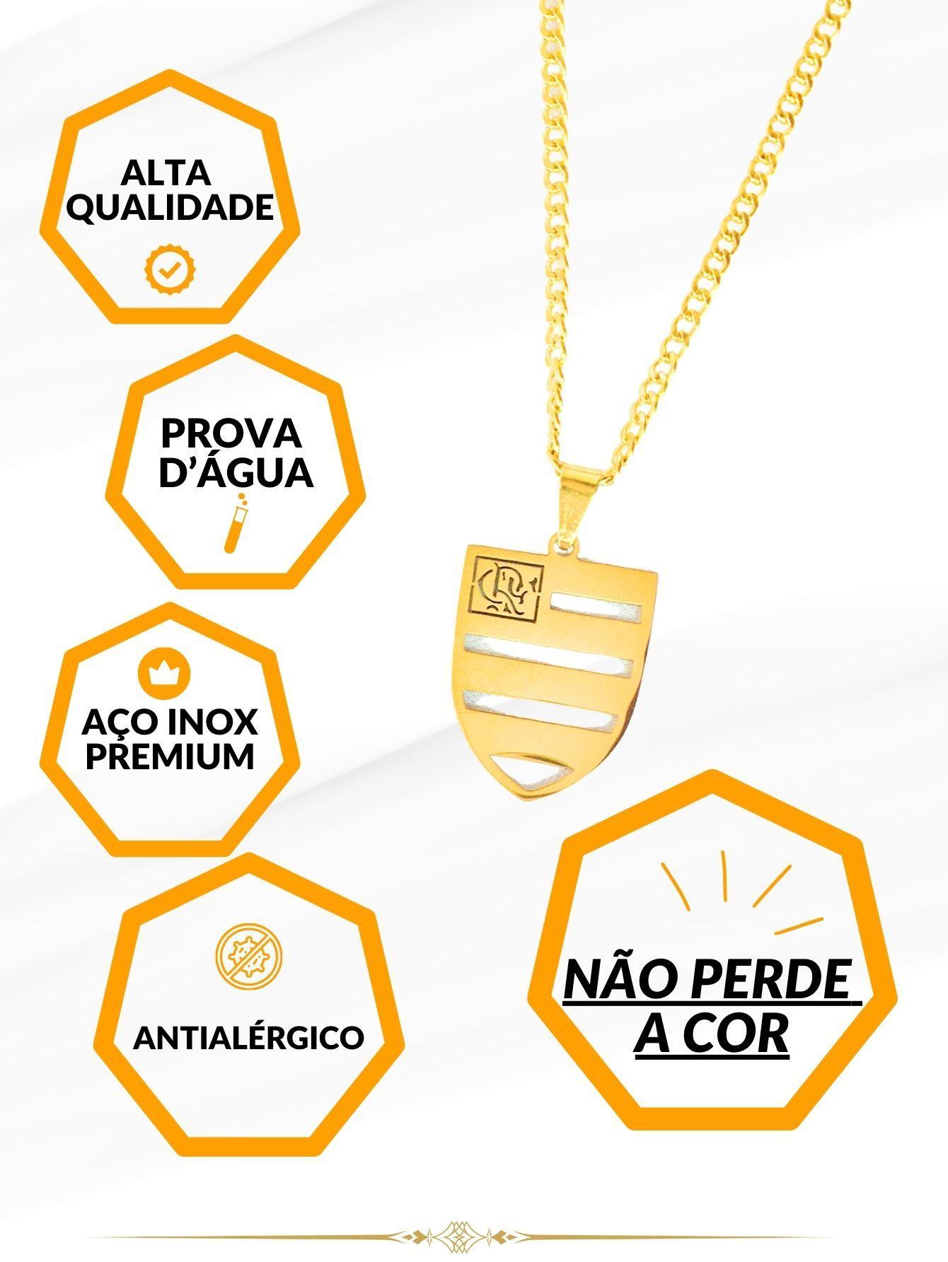 Cordão Grumet 70Cm Pingente Escudo Vazado Time Flamengo