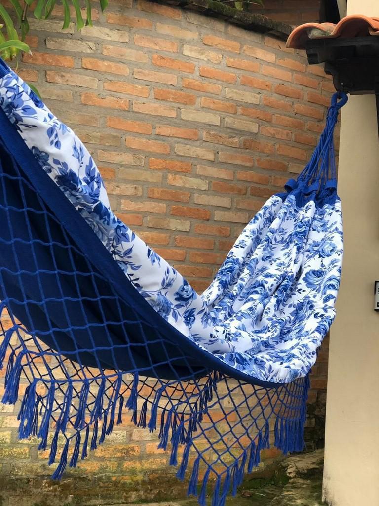 Miniatura Rede De Algodão Forrada Semi Impermeável - Floral Azul