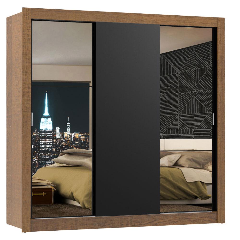Miniatura Guarda Roupa Casal Madesa Mônaco 3 Portas de Correr com Espelhos Rustic/Preto