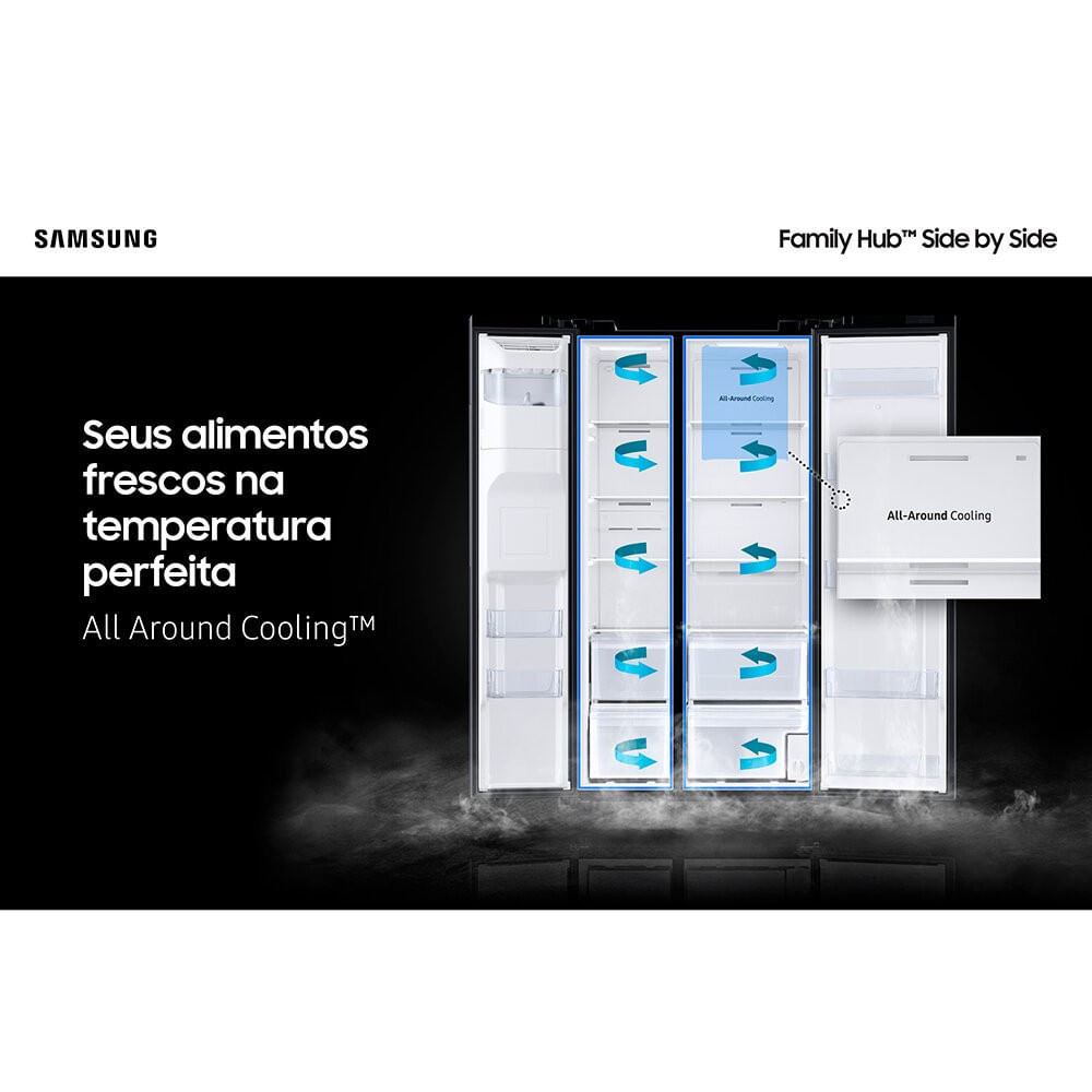 Geladeira Samsung Side By Side Family Hub 585 Litros - RS58 Black Inox Look - 110V
