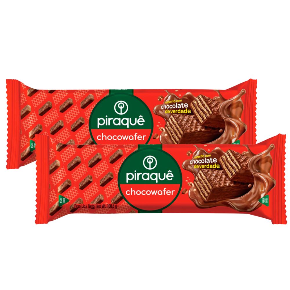 Miniatura Kit 2 Biscoito Wafer Piraquê Chocowafer Recheio e Cobertura Chocolate 100,8g