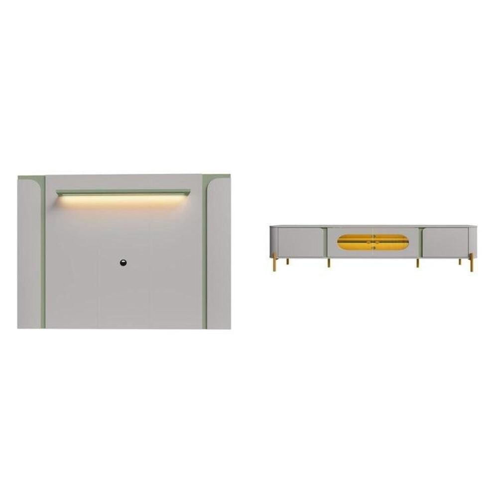 Miniatura Painel Maresias e Rack Juquehy com Led Off-White/Pistache