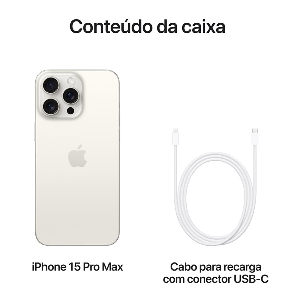 iPhone 15 Pro Max Apple (256GB) Titânio Branco, Tela de 6,7", 5G e Câmera de 48MP