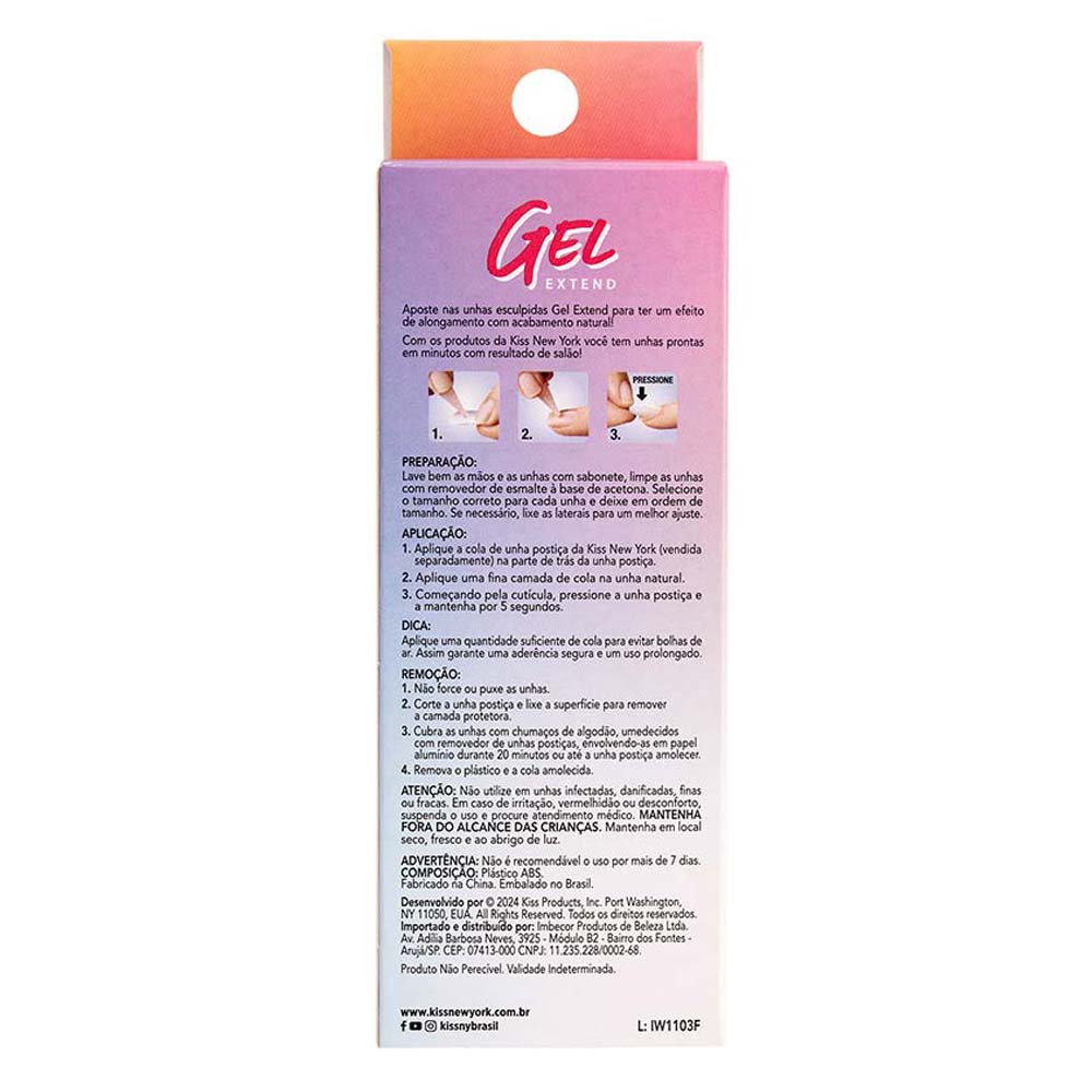 Unhas Postiças Kiss New York - Gel Extend French Neon 1 Un