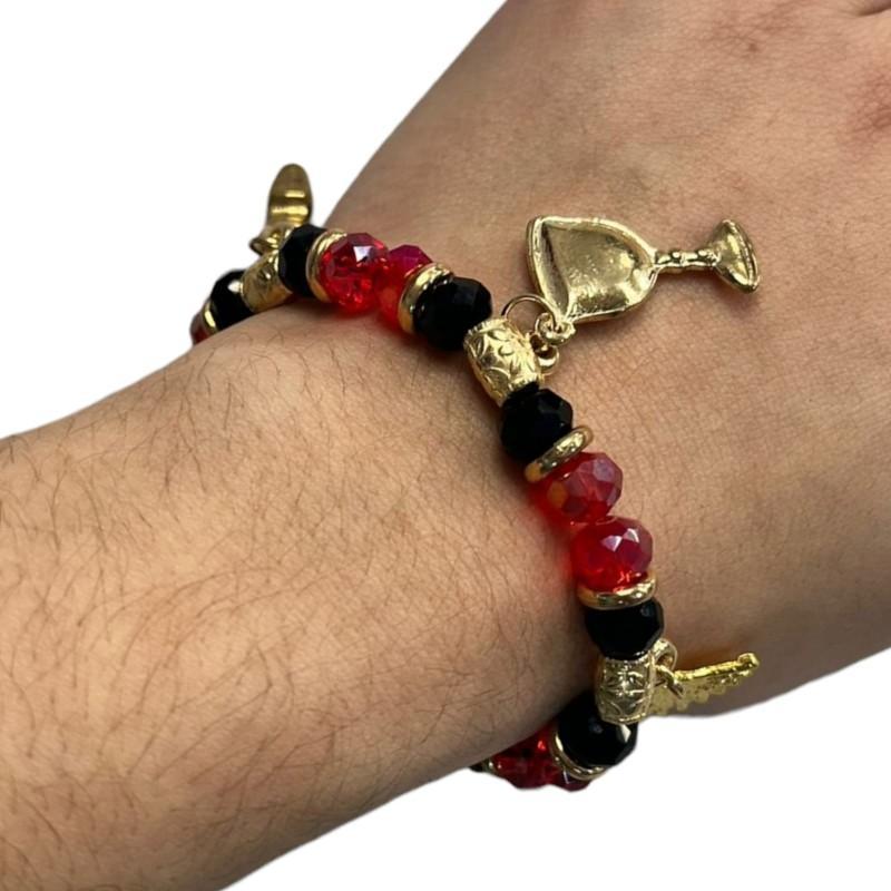 Miniatura Pulseira Maria Padilha Preto Vermelho Luxo Cristal Silicone