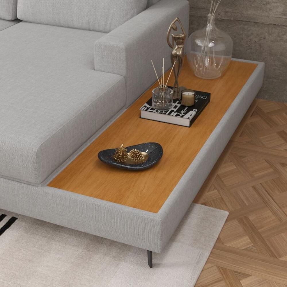 Miniatura Sofá em Linho 292cm Chaise Direito e Deck Loft Cinza