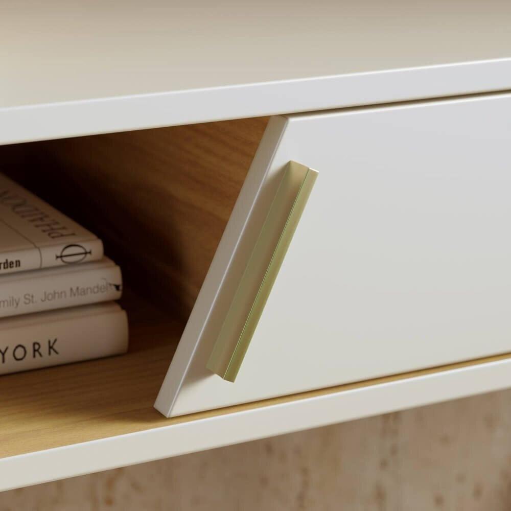 Aparador Divisor de Ambientes 136cm 1 Porta Basculante e Pés em Metal Sena Off White Matte / Freijó