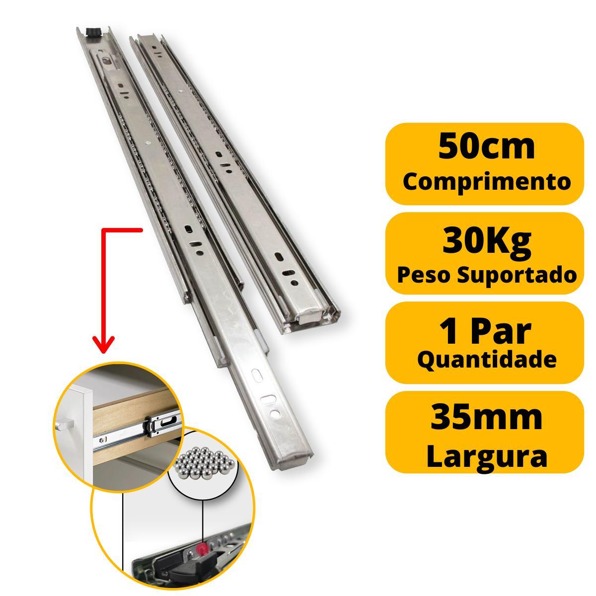 Miniatura Corrediça Gaveta Trilho Telescópico 50Cm 500Mm Par 30Kg