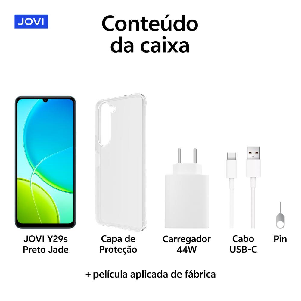 Smartphone Jovi Y29s 5g 256gb, 8+8gb Ram Turbo, Câmera 50mp, Dimensity 6300, Bateria 6000mah, Carregamento 44w - Preto Jade CELULAR JOVI Y29S 256GB DUAL SIM 8GB RAM - Preto
