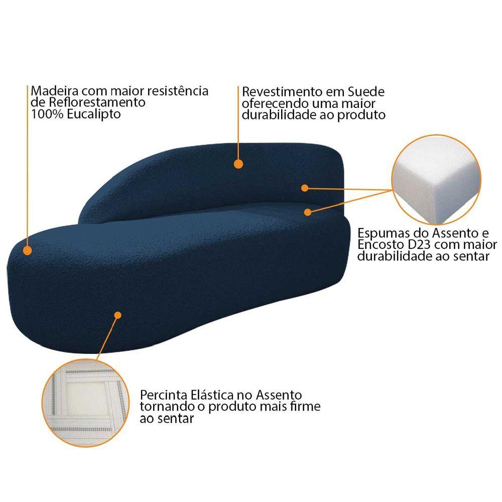 Kit Divã Luna 160cm Lado Esquerdo E 02 Poltronas Base De Ferro Preto Suede Cor Azul Marinho