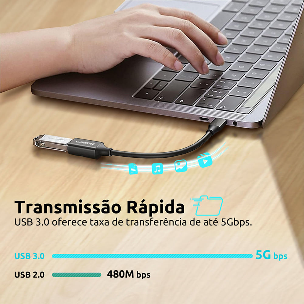 Miniatura Cabo Comtac USB-C Para USB 3.0 Femea 0.2 Metro Preto - 12 Meses - USB-C, USB-A - Cabo Comtac USB-C Para USB 3.. - Cabo Conversor - Garantia do Fabricante
