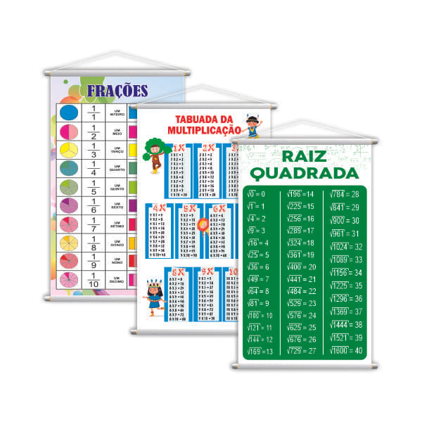 Miniatura Frações + Tabuada + Raiz Quadrada Kit 3 Banners Grande