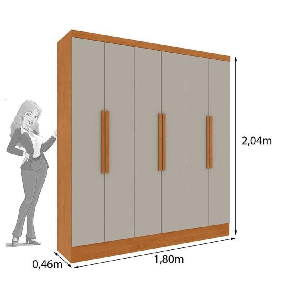 Miniatura Quarto Casal Completo Guarda Roupa 6 portas Munique, Cama Casal Monaco e Cômoda Chicago Espresso Móveis Cinamomo/Off White