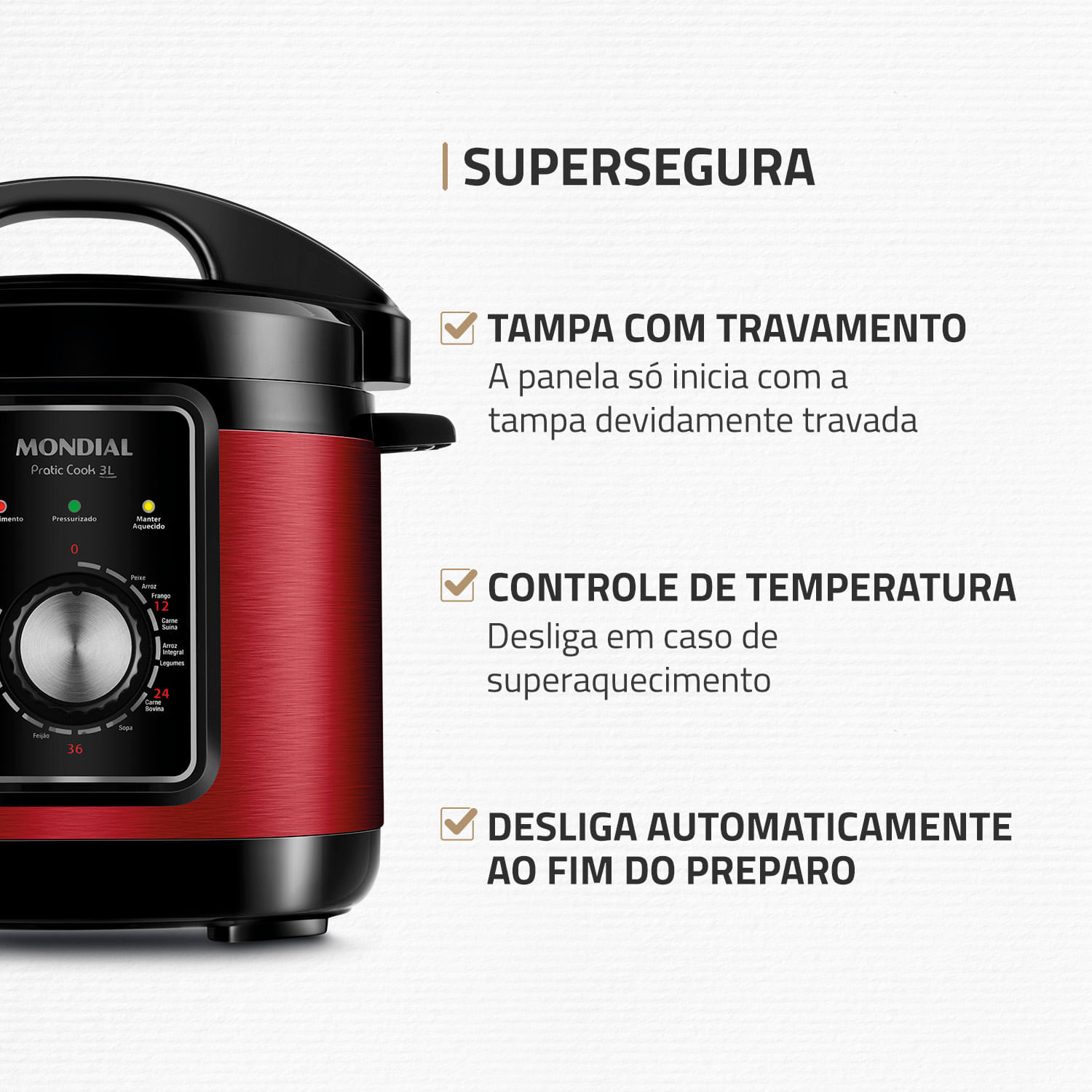 Miniatura Panela de Pressão Elétrica Mondial Pratic Cook 3L Red Premium I PE-47-3L-RI PANELA ELÉTRICA DE PRESSÃO-127V-VERMELHO/INOX