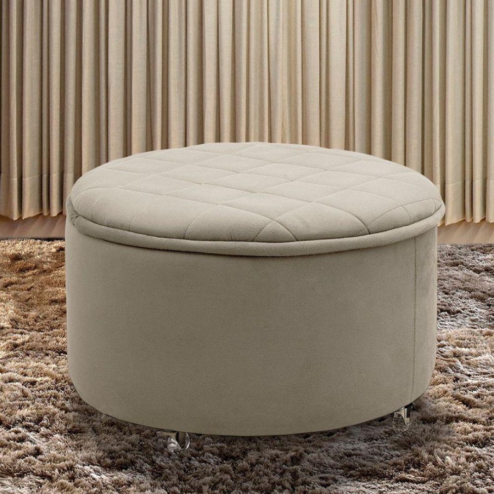 Miniatura Puff Sapateira Baú Decorativo Zeus Veludo Star Confort Marfim