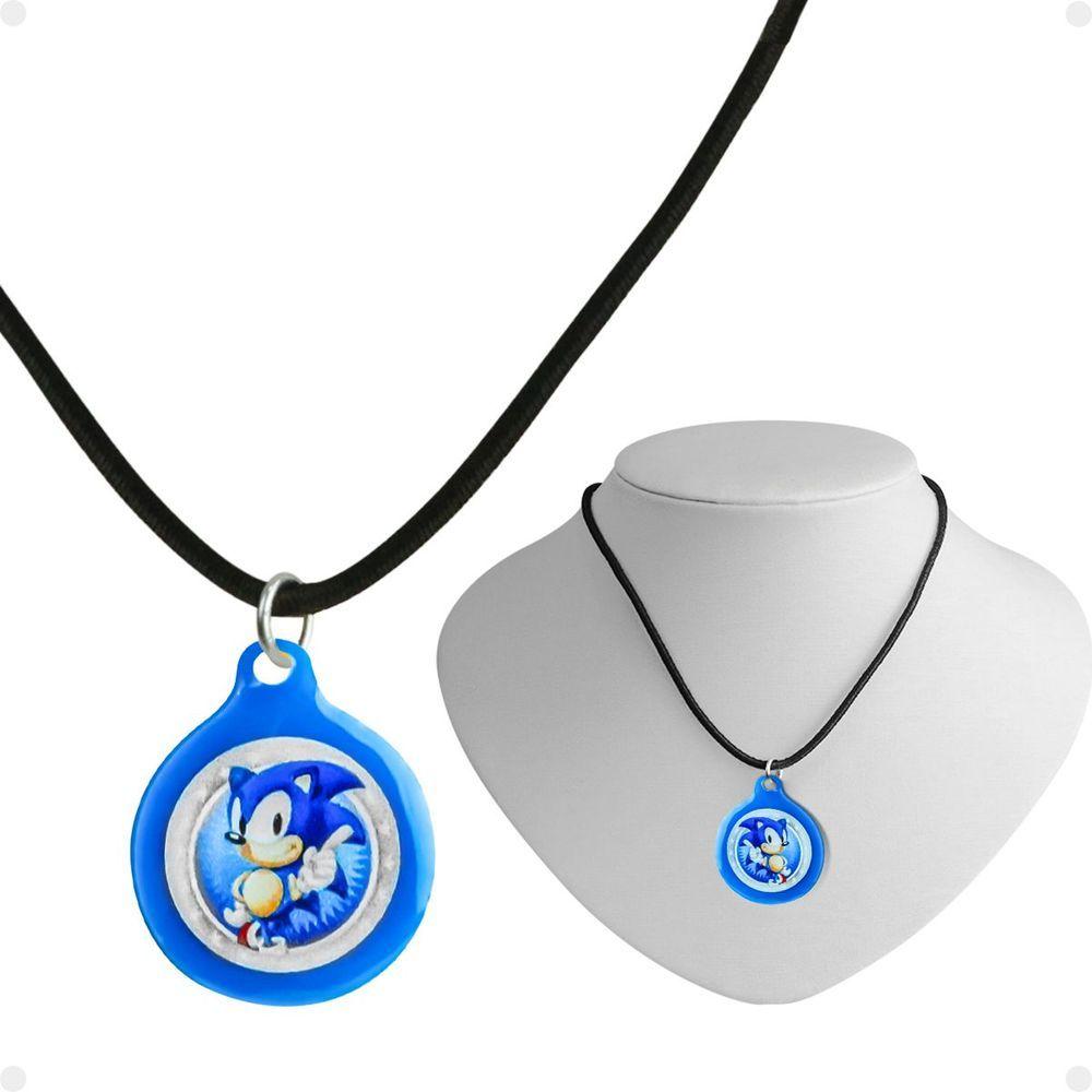 Miniatura Colar Menino Infantil + Pingente Sonic Qualidade Premium Presente Criança Ajustavel Vermelho Azul