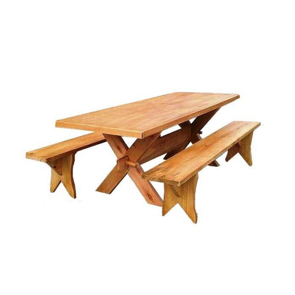 Miniatura Mesa de Churrasco 2,25m com 2 Bancos de Madeira Maciça Rusticos BV Magazine