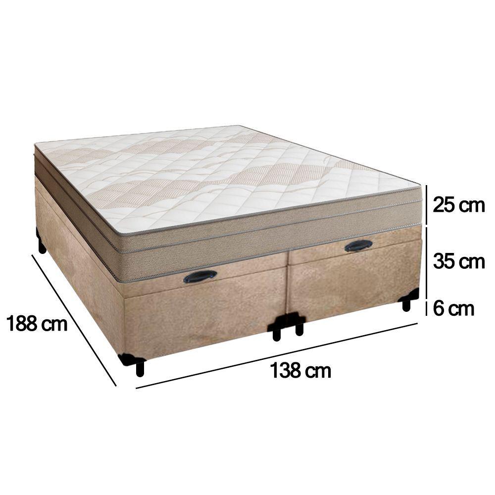 Miniatura Cama Box Baú Casal Bipartido Suede + Colchão De Molas Ensacadas Portobel Ipanema 138x188x66cm Bege