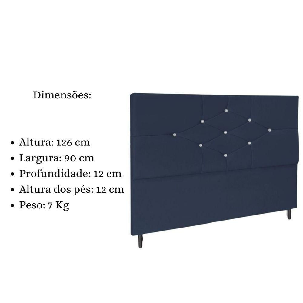 Miniatura Cabeceira Solteiro 90cm Virgínia Suede Azul Marinho E Frame