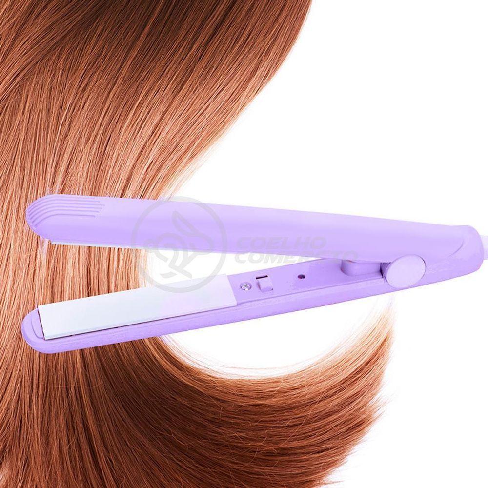 Miniatura Mini Chapinha Prancha Portátil 17Cm Bivolt Profissional Roxo Bivolt