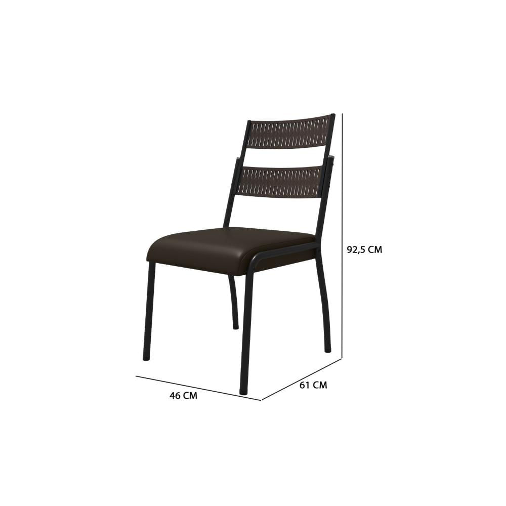 Conjunto Sala de Jantar Tubular Mesa Copenhague com 4 Cadeiras Atenas Fabone Móveis Preto/Marrom
