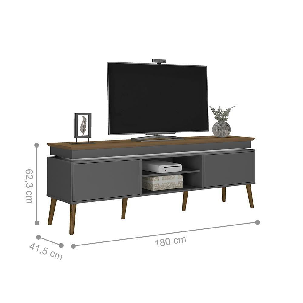 Jogo Mesa De Centro E Rack Camberra Carvalho Grafite