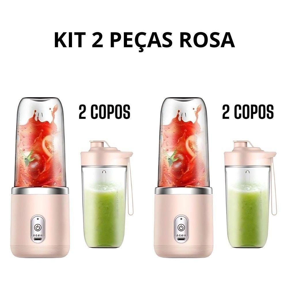 Miniatura Espremedor Portátil OEM Popyo 400ml 6 Lâminas Aço Inox Rosa Recarregável USB 110V