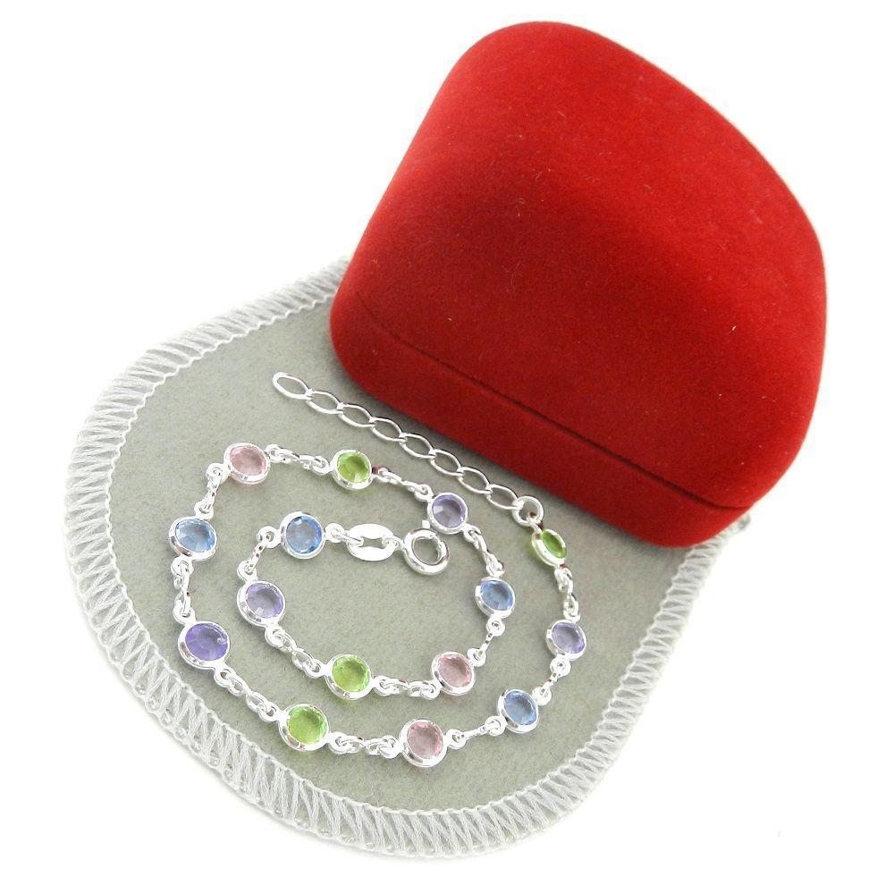Miniatura Pulseira Feminina 20/24Cm Colorida 5Mm Folheada Prata Pl488