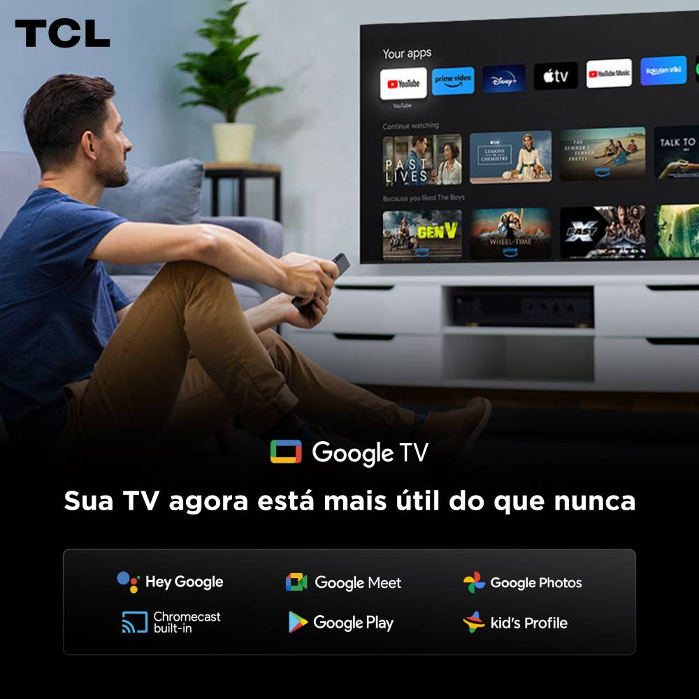 Miniatura Smart TV TCL 55 Polegadas QLED 4K P8K WiFi Bluetooth Google TV 144Hz HDR10+ Dolby Atmos Vision 55P8K