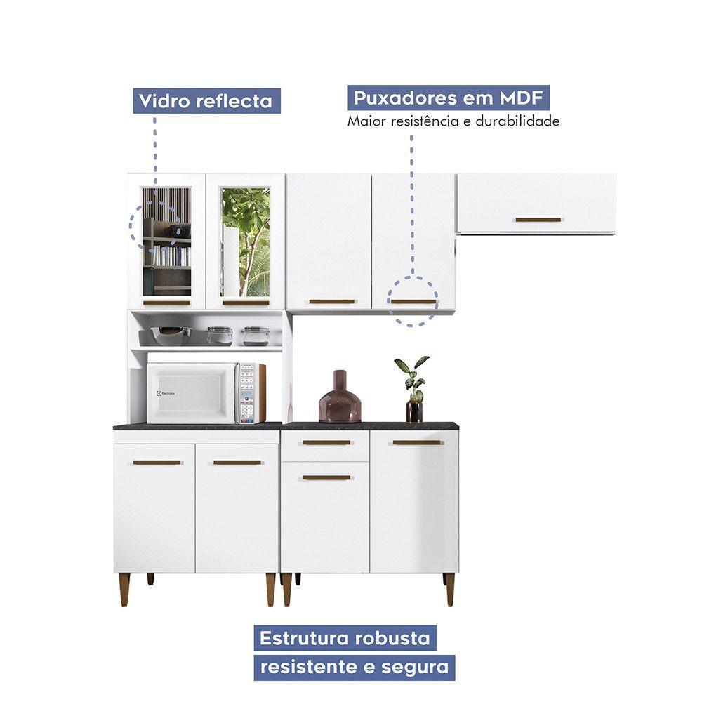Cozinha Atenas Com Vidro Reflecta 9 Portas 1 Gaveta Branco