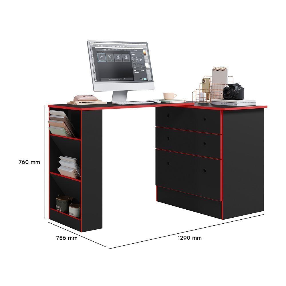 Miniatura Conjunto Gamer Armário 2 Portas E Mesa Giratória Preto Fosco-vermelho - Qmovi Preto Fosco-vermelho