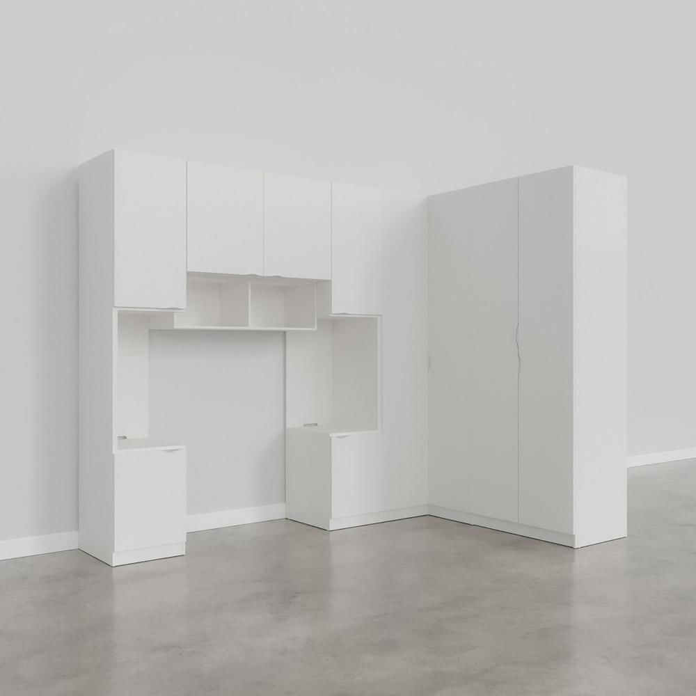 Miniatura Guarda-roupa Modulado de Canto 10 Portas 6 Peças Hera Cabecasa Madeiramadeira Branco Geada/Cinza