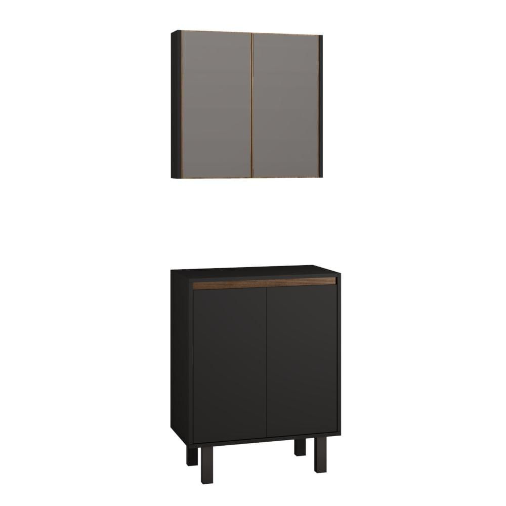 Miniatura Gabinete para Banheiro com Espelheira Litto Estilare Preto/Amadeirado