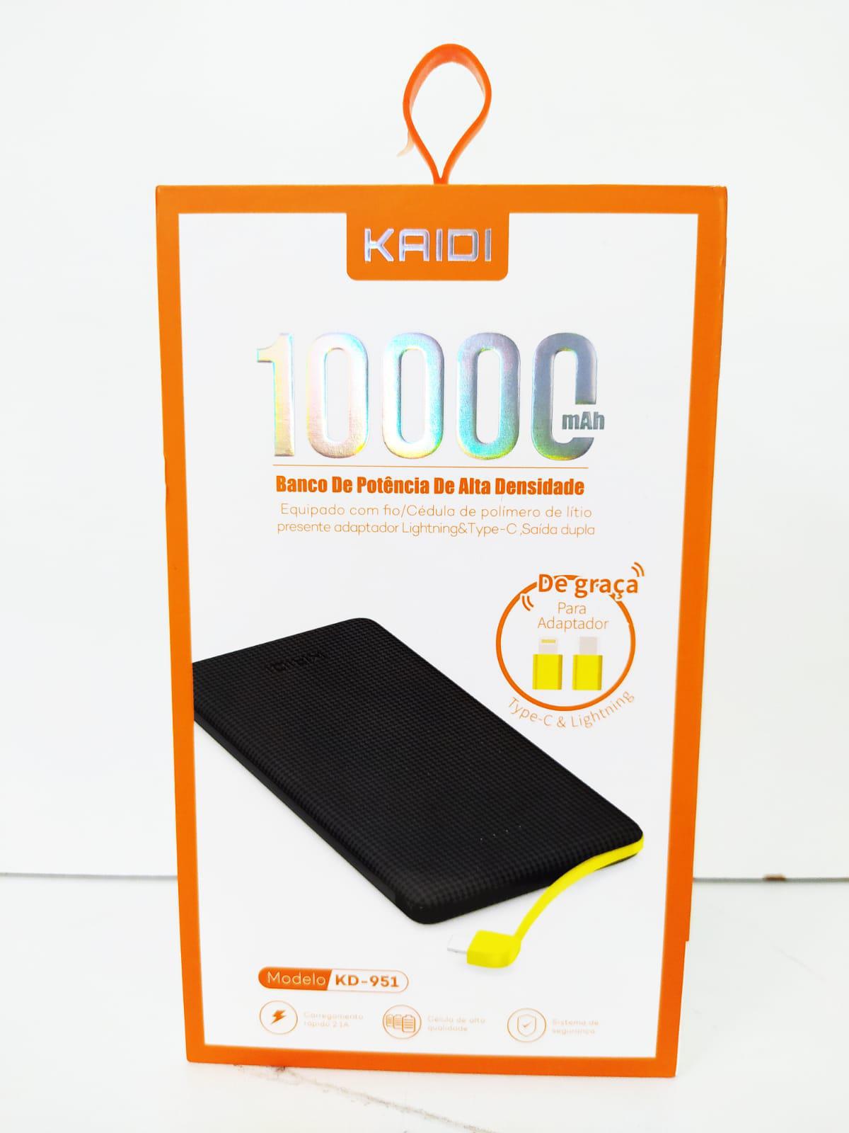 Miniatura Carregador Portatil Powerbank 10000Mah Kaidi Kd-951 Usb - Carregador para celular e tab. - Portátil - Kaidi