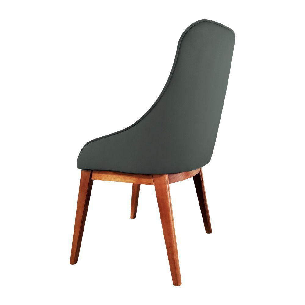 Miniatura Cadeira De Jantar Elisa Nobre Estofada Liso Veludo Cinza Base Madeira Maciça Mel