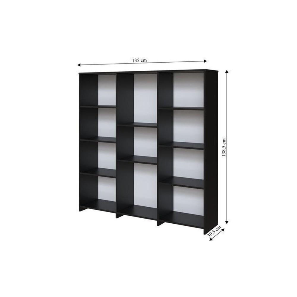 Miniatura Kit com 1 Estante Livreiro 11 Nichos Odelia e 2 Estantes Modulares 5 Nichos Liverpool Preto/Branco