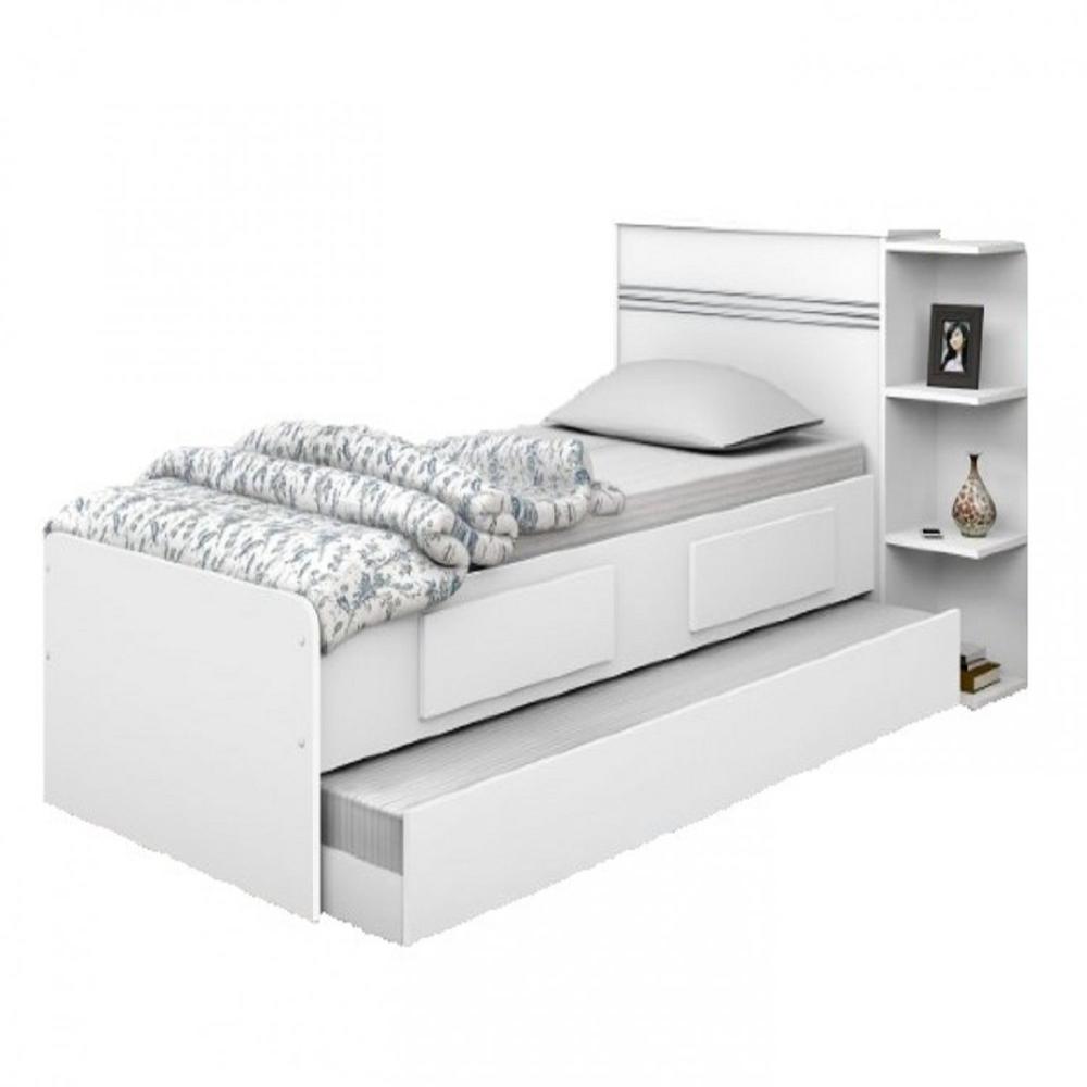 Miniatura Cama Solteiro com Baú 2 Gavetas e Cama Auxiliar Jade Yescasa Branco Cama Solteiro com Baú 2 Gavetas e Cama Auxiliar Jade Espresso Móveis Branco