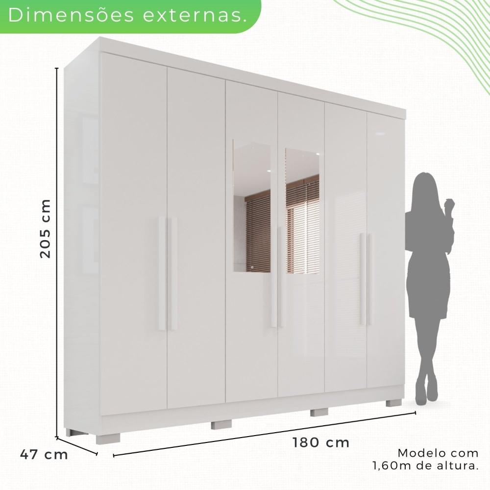 Miniatura Guarda-Roupa Casal Com Espelho 6 Portas 2 Gavetas França Branco