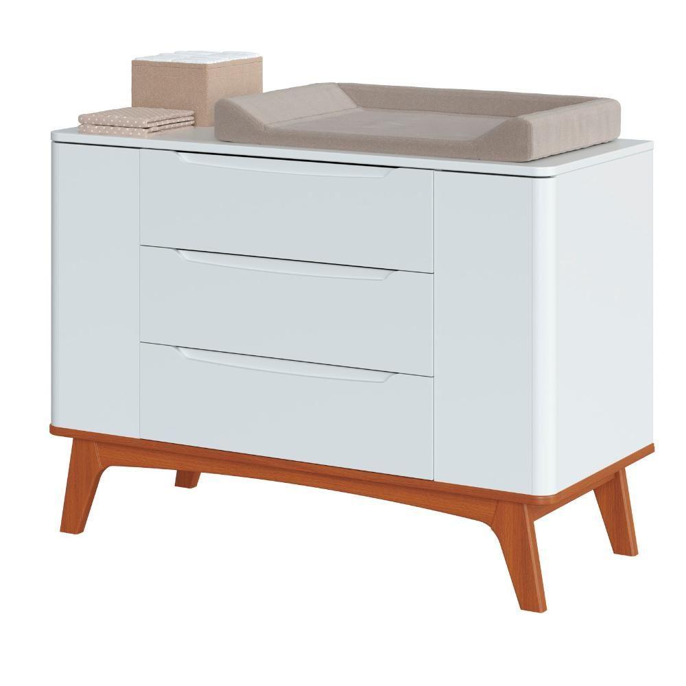 Miniatura Cômoda Infantil Canto Redondo 3 Gavetas E 2 Portas Sambalelê Branco