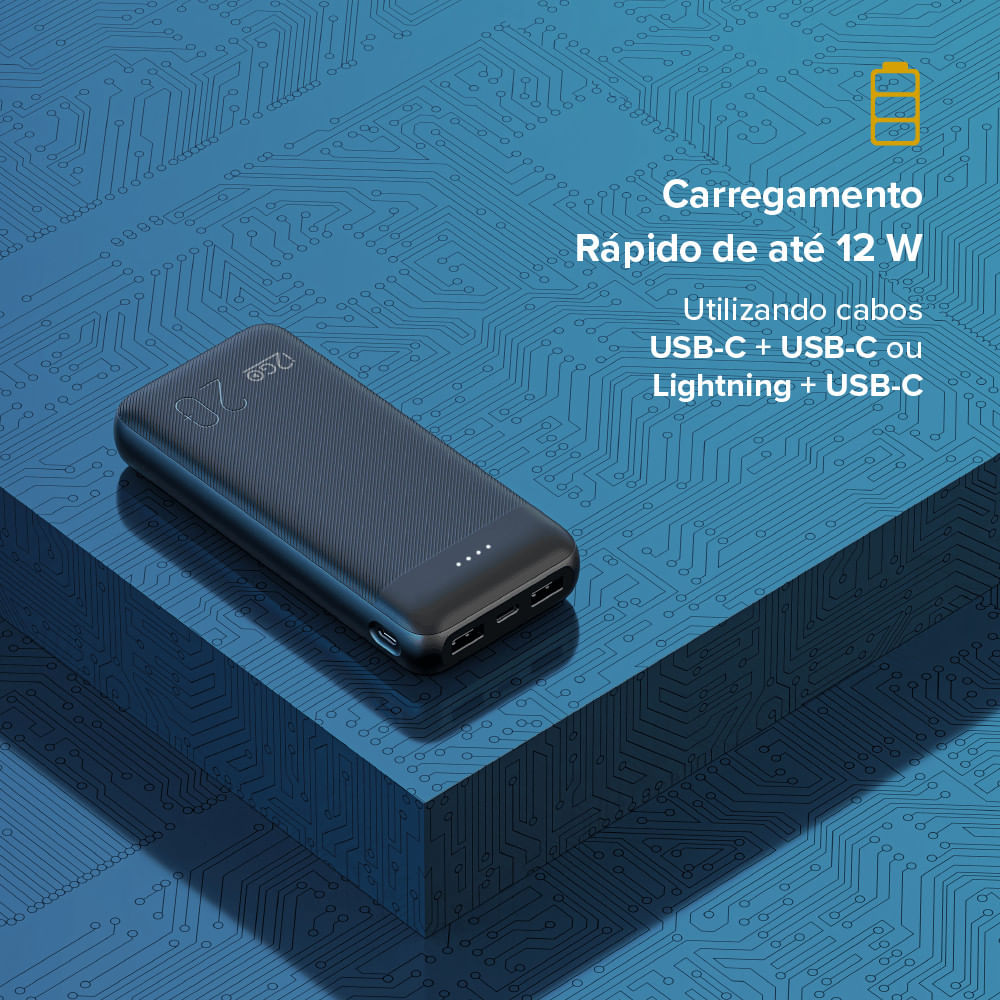 Carregador Portátil Power Bank 20000 mAh 12 W Smart Charge i2GO